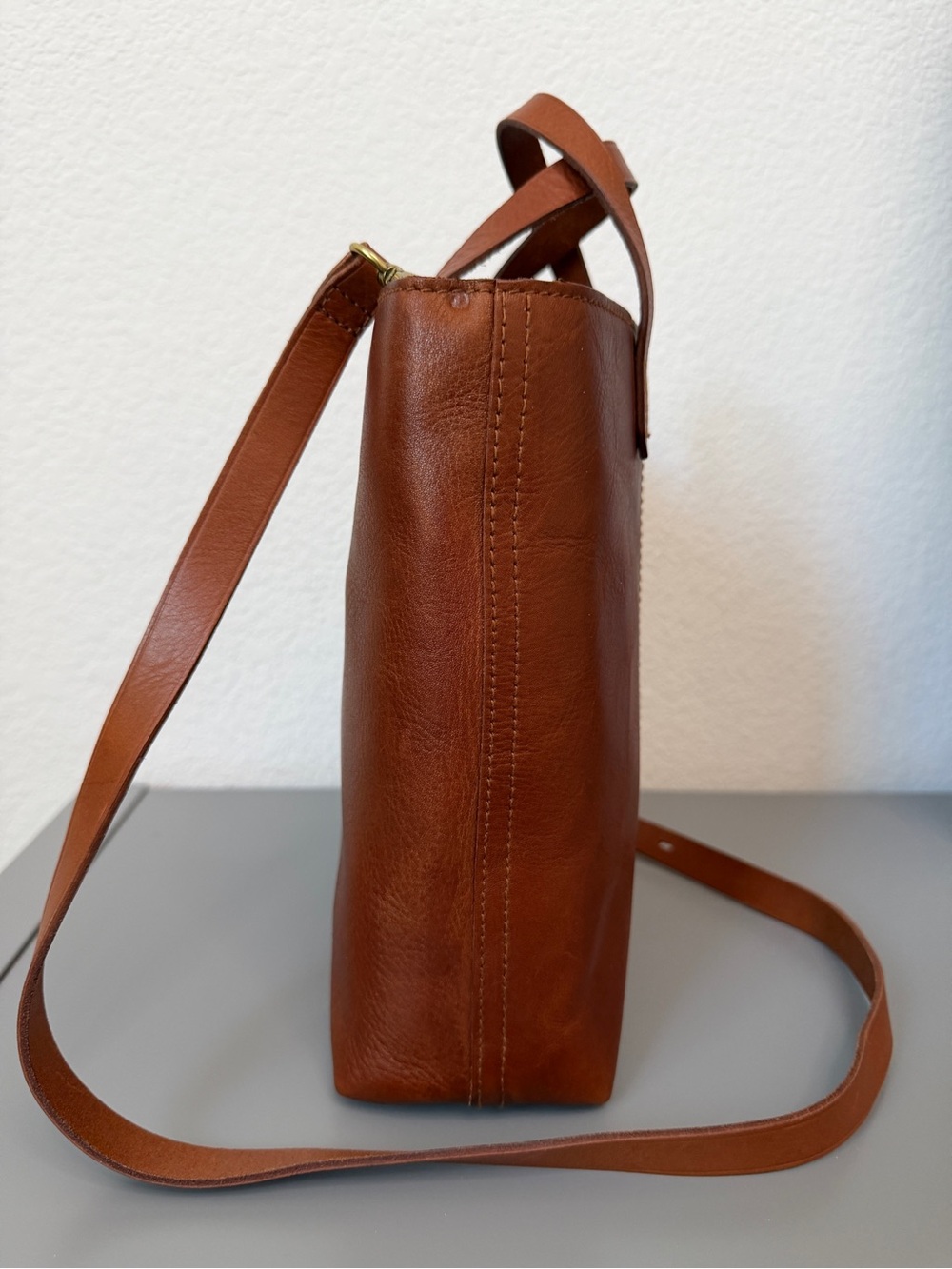 Madewell Transport Leather Crossbody Small Tote with Suede Vertical Stripe - Picture 3 of 9